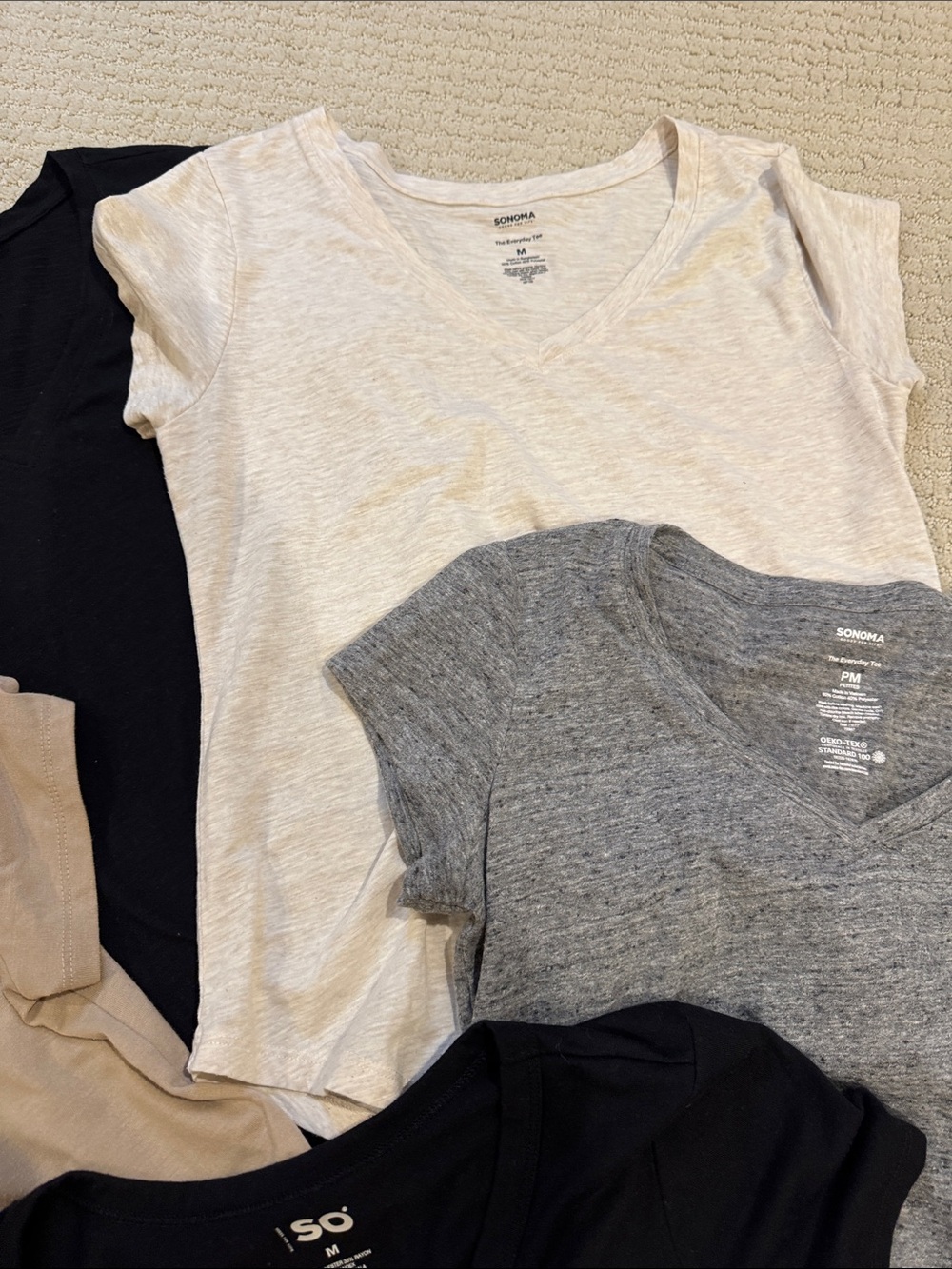 SO Women’s V-Neck Short Sleeve Tee — Black, Gray, Cream, Tan Bundle Medium - Picture 5 of 11